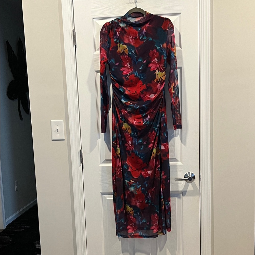 Elegant Women’s Tie Dye Mock neck Floral Long Sleeve Dress.‎ Artsy